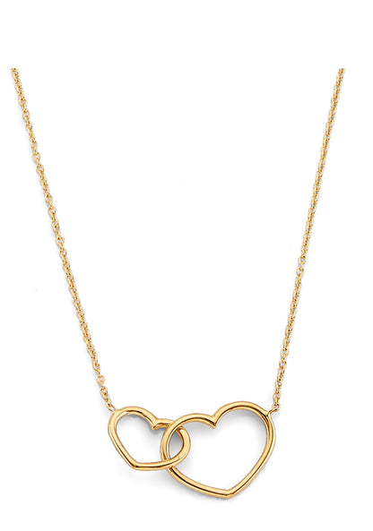 14KT REAL GOLD TWO HEART ADJUSTABLE NECKLACE FOR WOMEN