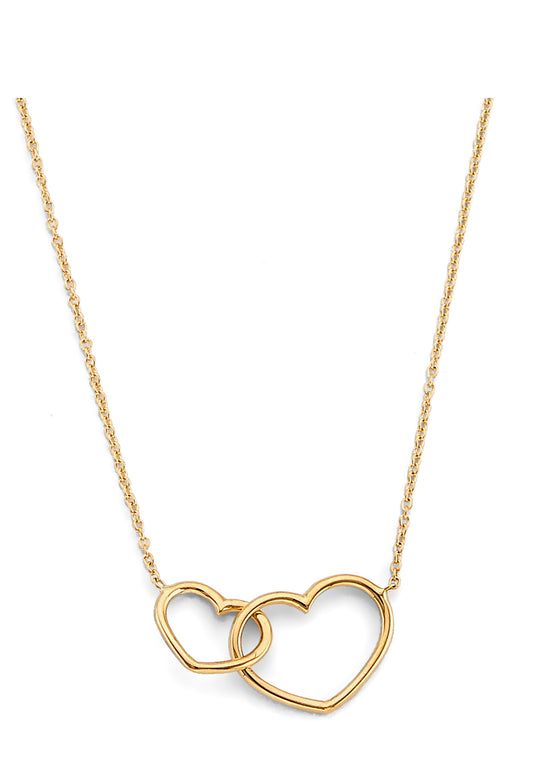 14KT REAL GOLD TWO HEART ADJUSTABLE NECKLACE FOR WOMEN