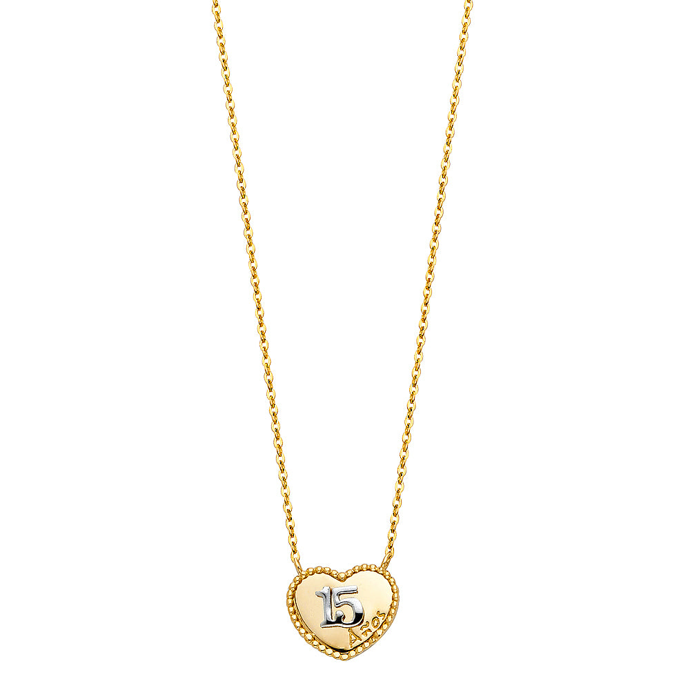 14KT 15 ANOS HEART NECKLACE FOR WOMEN