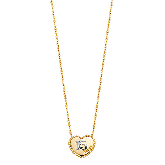 14KT 15 ANOS HEART NECKLACE FOR WOMEN
