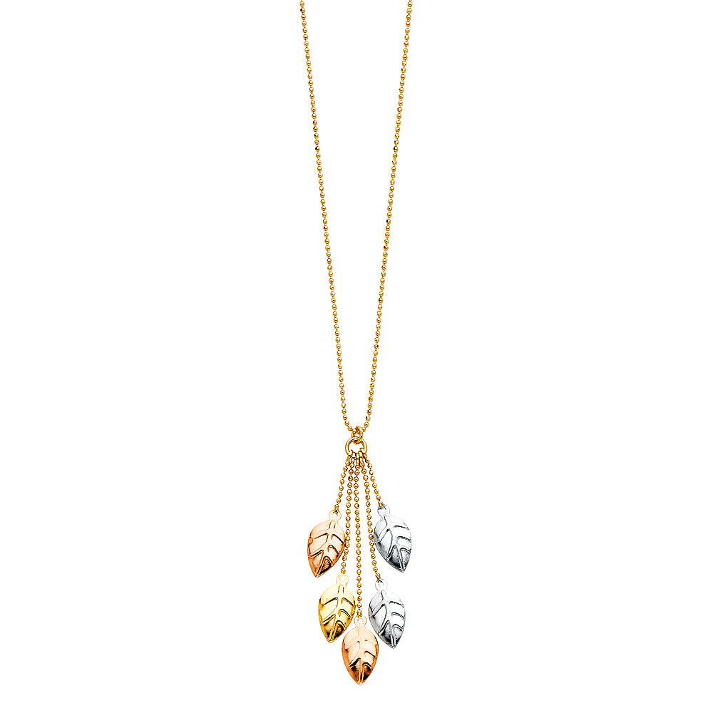 14KT REAL GOLD LEAVES NECKLACE TRIO COLOR