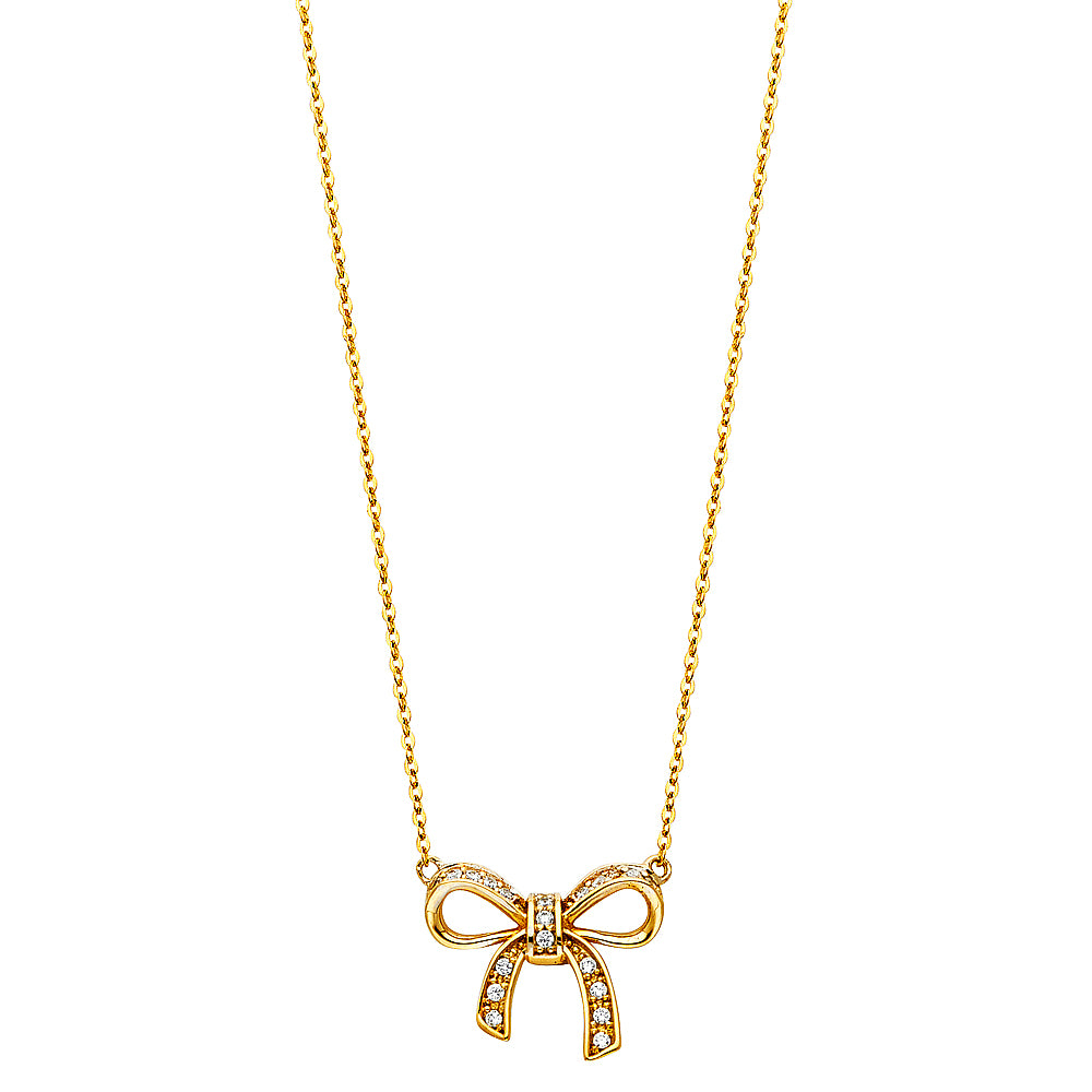 14KT REAL GOLD BOW NECKLACE FOR WOMEN