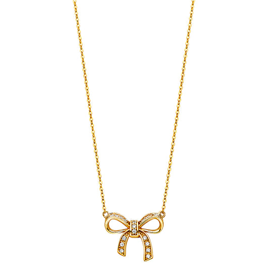 14KT REAL GOLD BOW NECKLACE FOR WOMEN