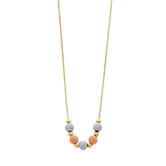 14KT REAL GOLD BALL NECKLACE TRIO COLOR