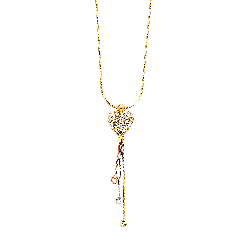14KT REAL GOLD HEART NECKLACE TRIO COLOR