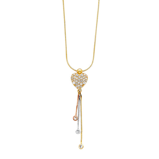 14KT REAL GOLD HEART NECKLACE TRIO COLOR