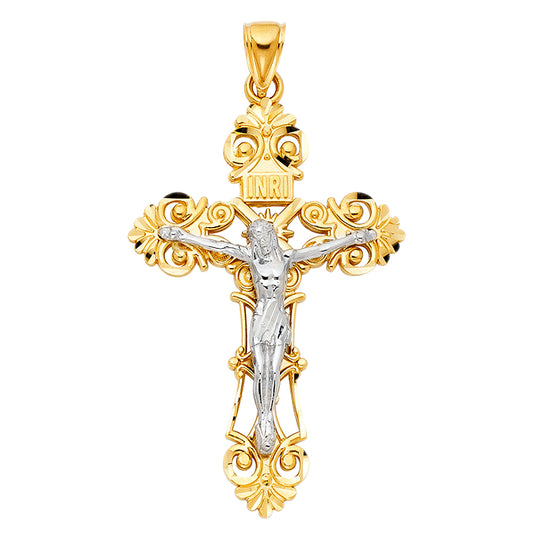 14kt Real Gold Crucifix with White and Yellow Gold