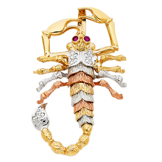 14KT REAL GOLD TRICOLOR SCORPION PENDANT