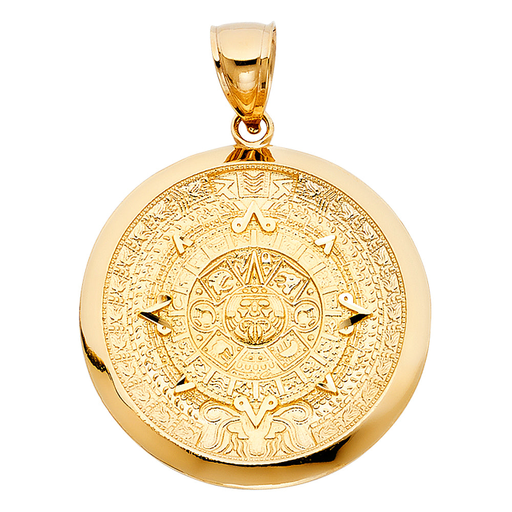 14kt Real Gold Aztec Mayan Sun Calendar Pendant