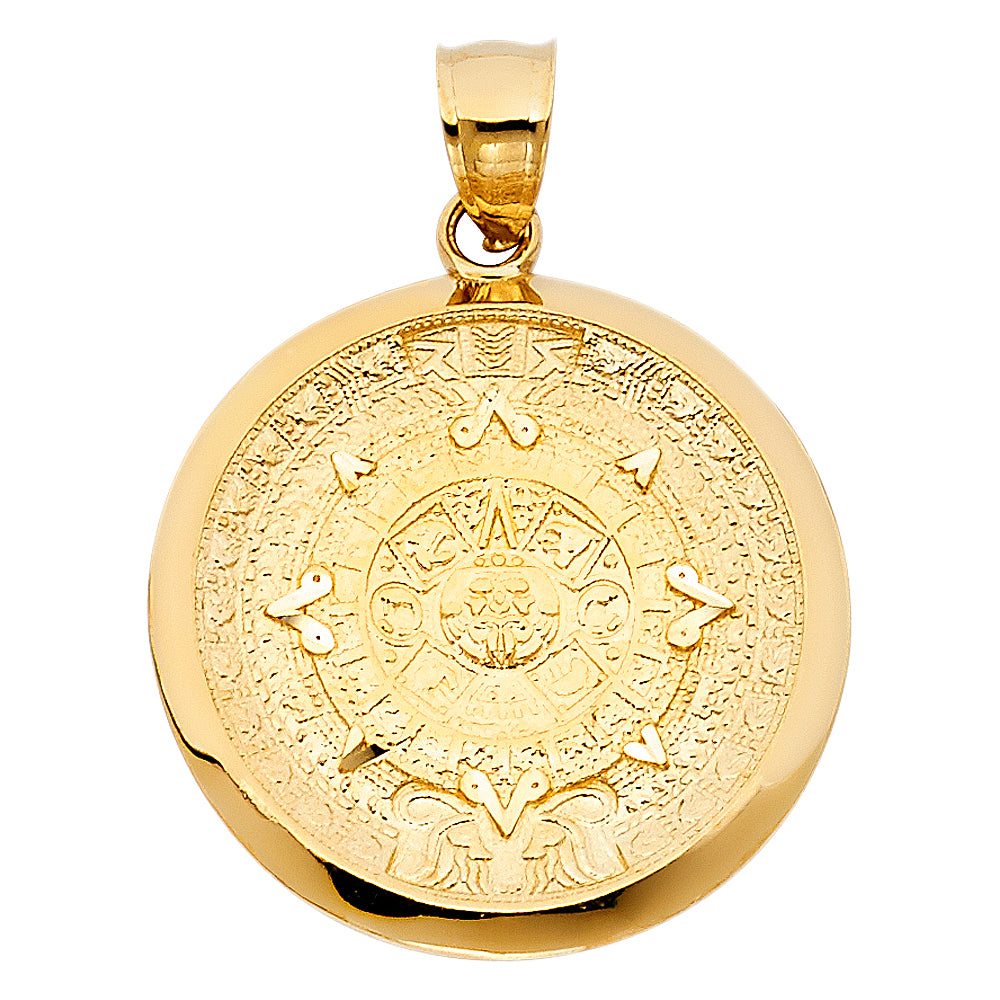 14kt Real Gold Aztec Mayan Sun Calendar Pendant