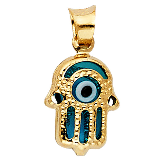 14KT REAL GOLD EVIL EYE HAMSA PENDANT