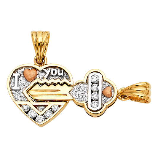 14KT REAL GOLD HEART AND KEY PENDANT
