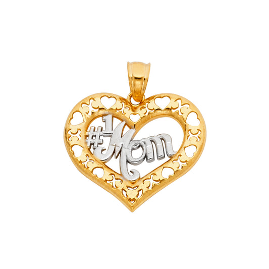 14KT REAL GOLD HEART PENDANT "MOM"
