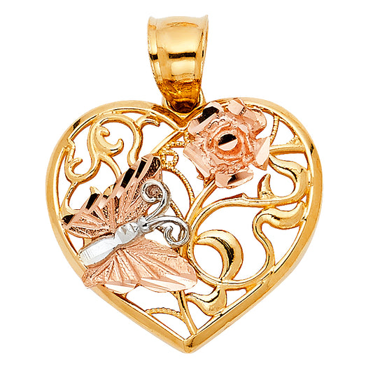 14KT REAL GOLD TRICOLOR HEART PENDANT