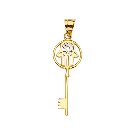 14KT REAL GOLD HAMSA KEY PENDANT FOR HER