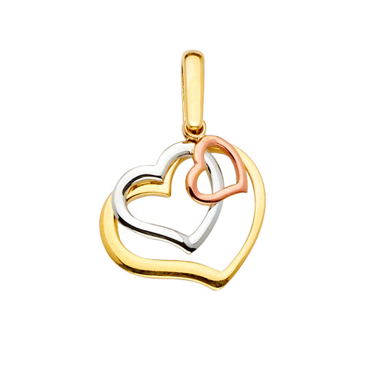 14KT REAL GOLD TRIO COLOR HEART PENDANT