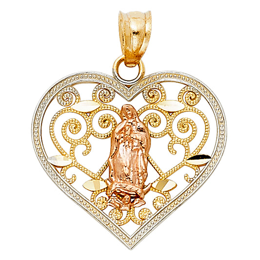 14KT REAL GOLD TRICOLOR VIRGIN MARY PENDANT