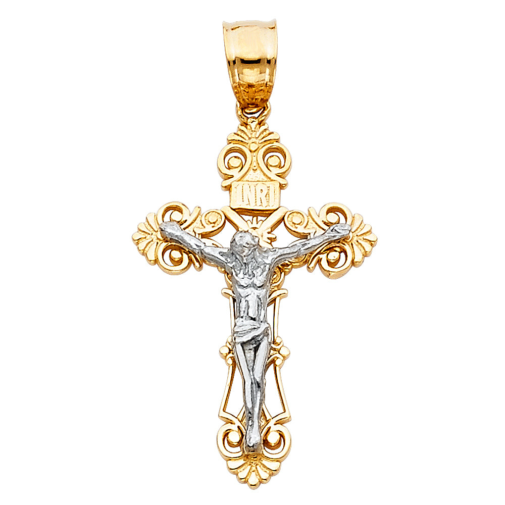 14kt Real Gold Crucifix with White and Yellow Gold