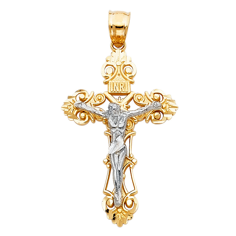 14kt Real Gold Crucifix with White and Yellow Gold