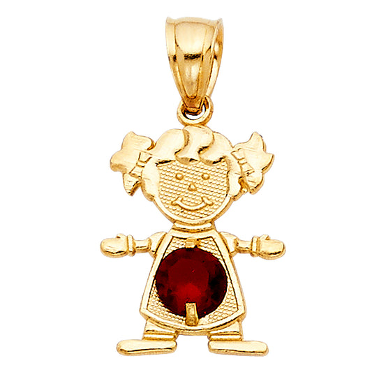 14KT REAL GOLD GIRL PENDANT WITH JANUARY BIRTH STONE