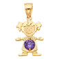 14KT REAL GOLD GIRL PENDANT WITH FEBRUARY BIRTH STONE