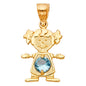 14KT REAL GOLD GIRL PENDANT WITH MARCH BIRTH STONE