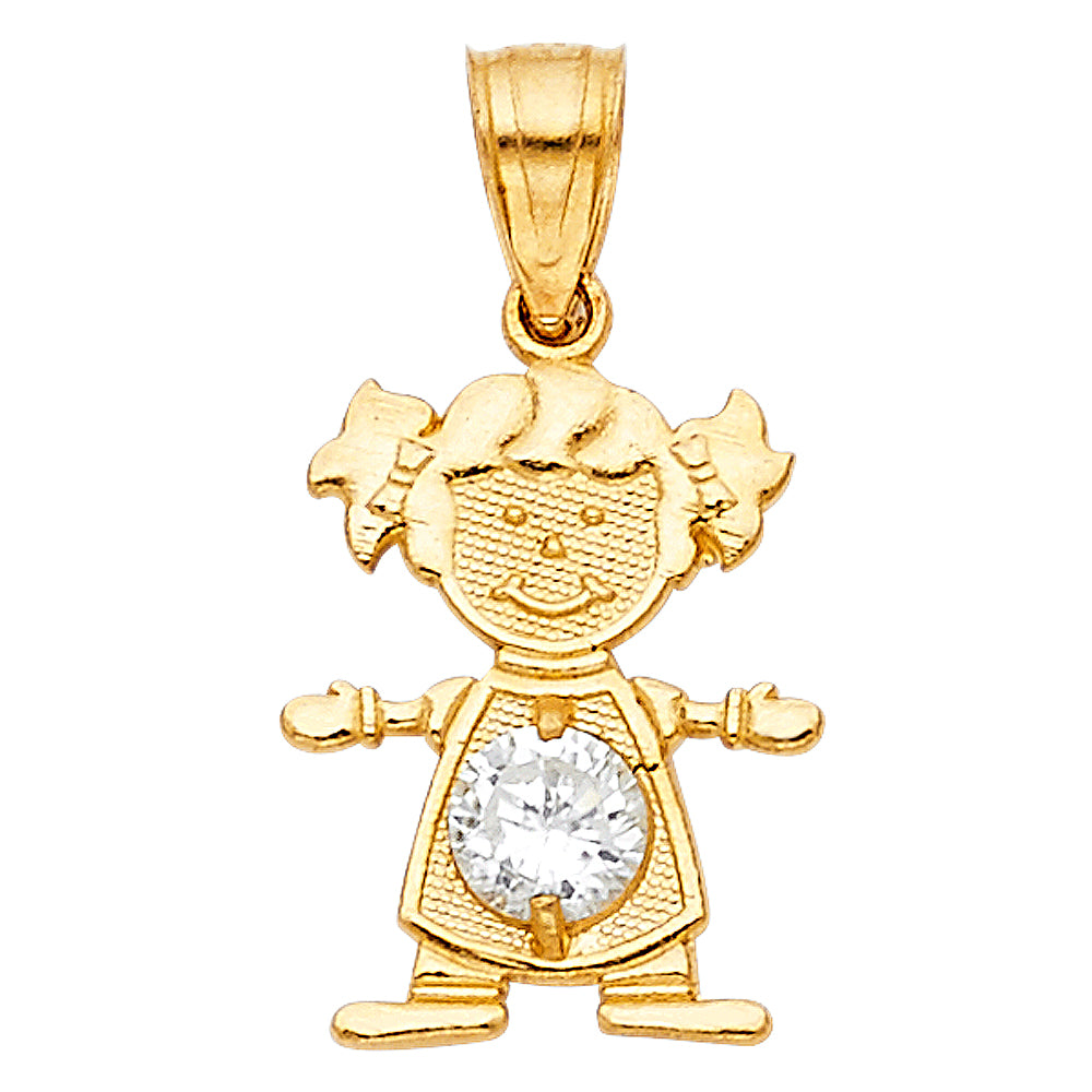 14KT REAL GOLD GIRL PENDANT WITH APRIL BIRTH STONE