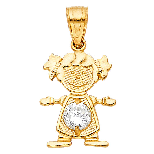 14KT REAL GOLD GIRL PENDANT WITH APRIL BIRTH STONE
