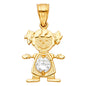 14KT REAL GOLD GIRL PENDANT WITH APRIL BIRTH STONE
