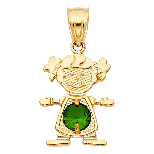 14KT REAL GOLD GIRL PENDANT WITH MAY BIRTH STONE