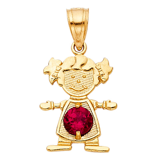 14KT REAL GOLD GIRL PENDANT WITH JULY BIRTH STONE