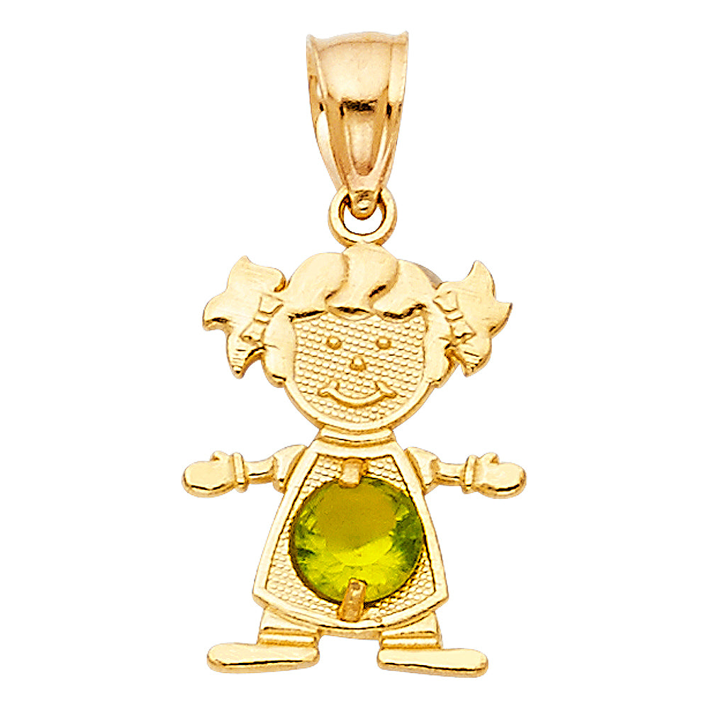 14KT REAL GOLD GIRL PENDANT WITH AUGUST BIRTH STONE