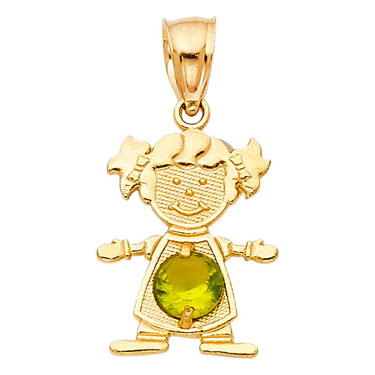14KT REAL GOLD GIRL PENDANT WITH AUGUST BIRTH STONE