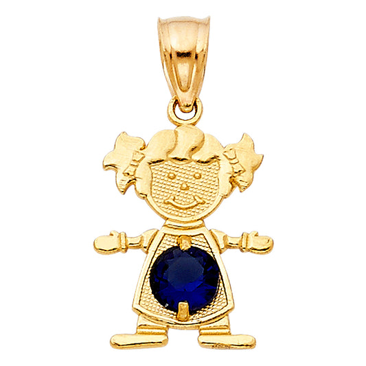 14KT REAL GOLD GIRL PENDANT WITH SEPTEMBER BIRTH STONE