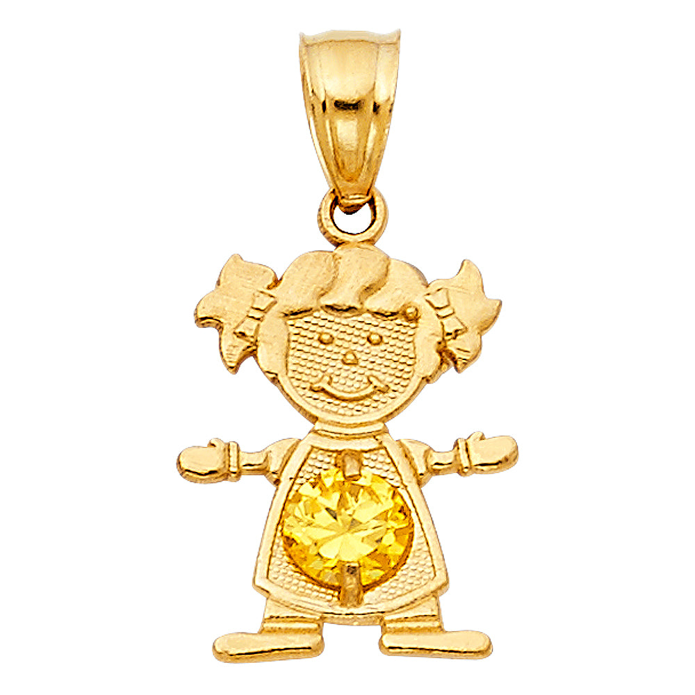 14KT REAL GOLD GIRL PENDANT WITH NOVEMBER BIRTH STONE