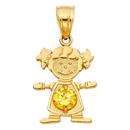 14KT REAL GOLD GIRL PENDANT WITH NOVEMBER BIRTH STONE