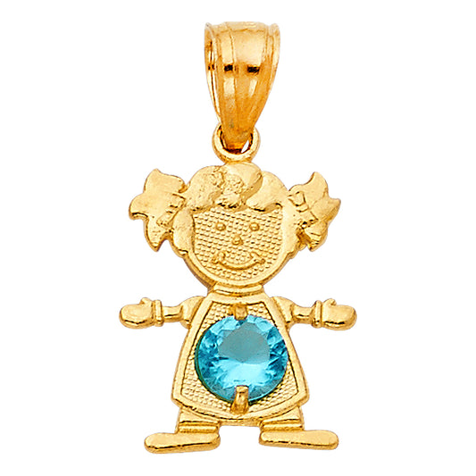14KT REAL GOLD GIRL PENDANT WITH DECEMBER BIRTH STONE