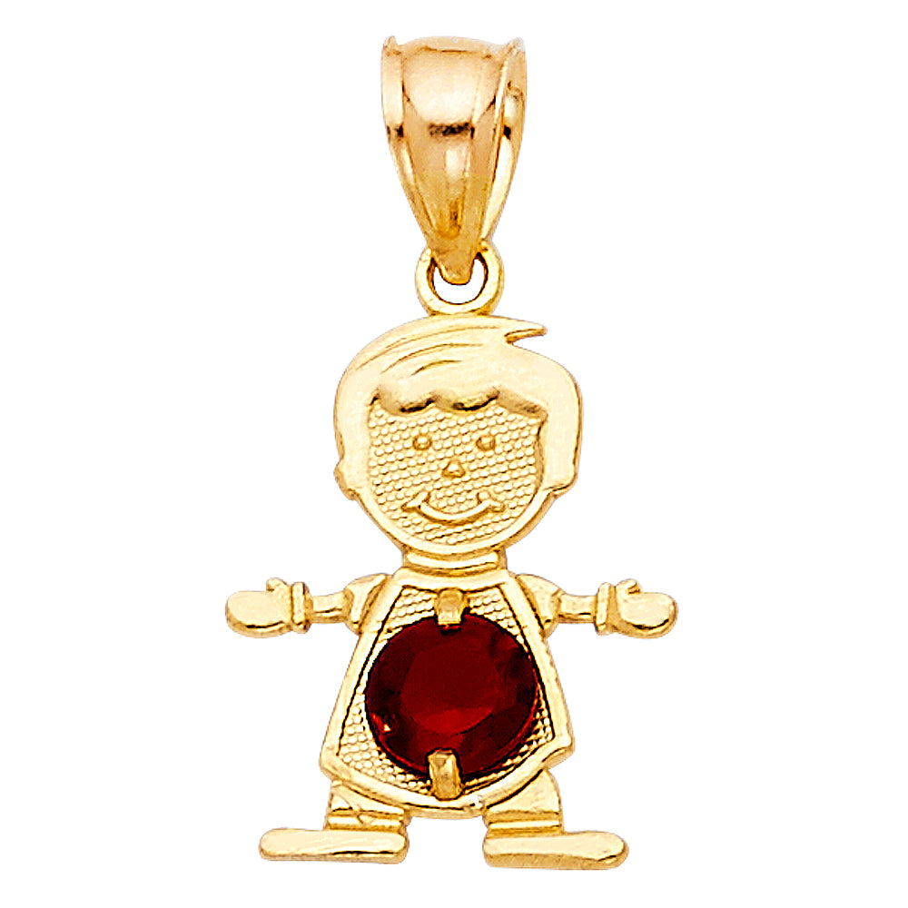 14KT REAL GOLD BOY PENDANT WITH JANUARY BIRTH STONE