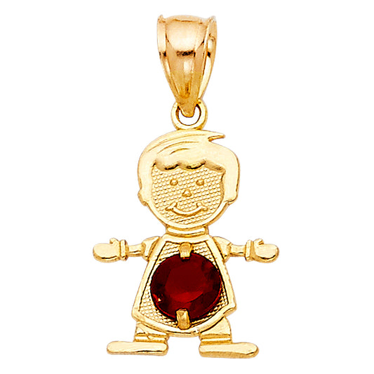 14KT REAL GOLD BOY PENDANT WITH JANUARY BIRTH STONE