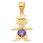 14KT REAL GOLD BOY PENDANT WITH FEBRUARY BIRTH STONE