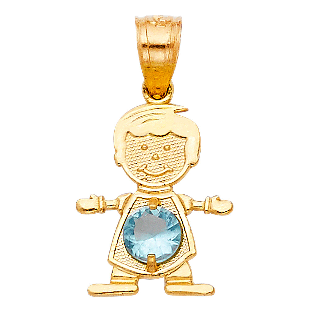 14KT REAL GOLD BOY PENDANT WITH MARCH BIRTH STONE