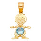 14KT REAL GOLD BOY PENDANT WITH MARCH BIRTH STONE