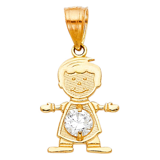 14KT REAL GOLD BOY PENDANT WITH APRIL BIRTH STONE