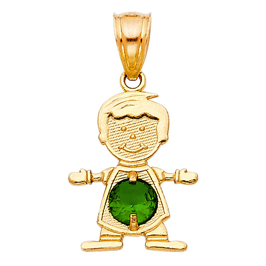 14KT REAL GOLD BOY PENDANT WITH MAY BIRTH STONE