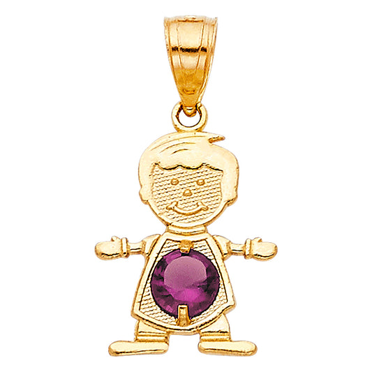 14KT REAL GOLD BOY PENDANT WITH JUNE BIRTH STONE.