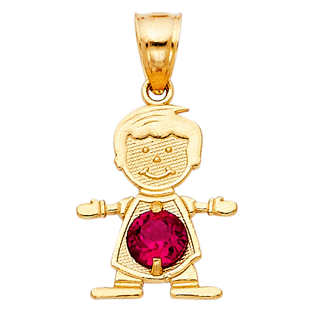 14KT REAL GOLD BOY PENDANT WITH JULY BIRTH STONE
