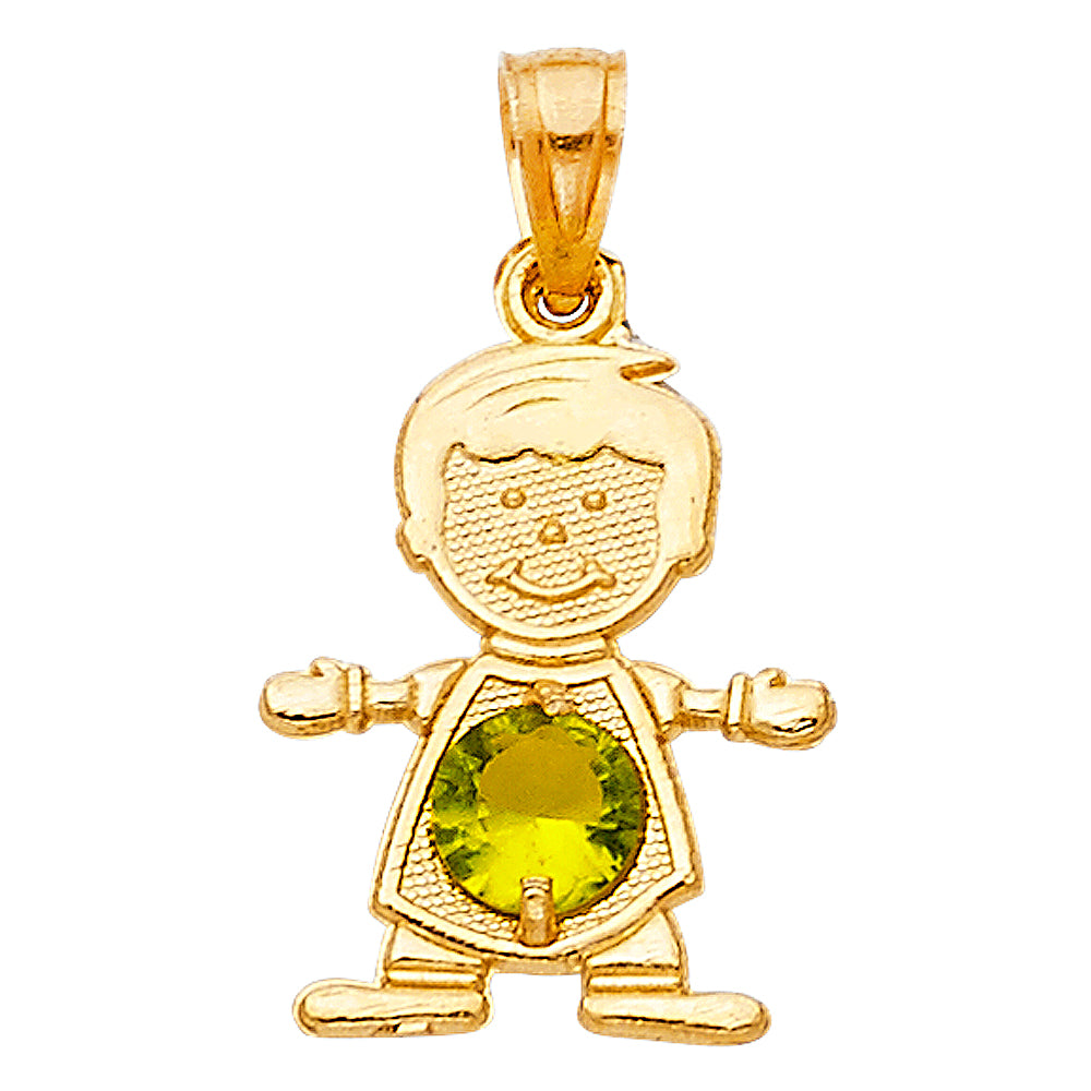 14KT REAL GOLD BOY PENDANT WITH AUGUST BIRTH STONE