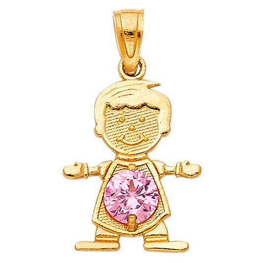 14KT REAL GOLD BOY PENDANT WITH OCTOBER BIRTH STONE