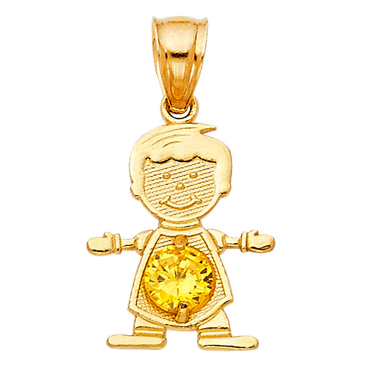 14KT REAL GOLD BOY PENDANT WITH NOVEMBER BIRTH STONE
