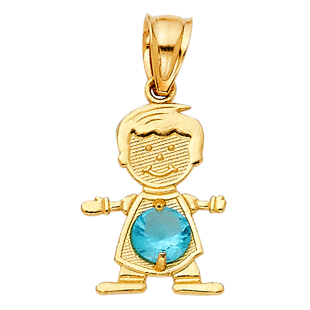 14KT REAL GOLD BOY PENDANT WITH DECEMBER BIRTH STONE
